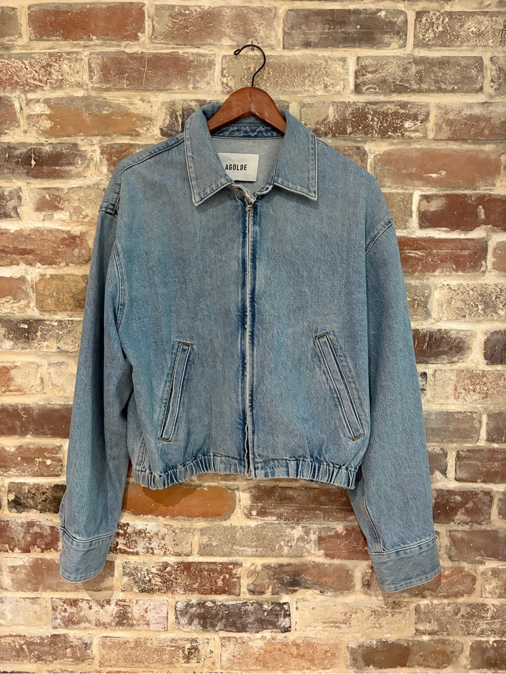 AGOLDE Washed Light Blue Denim Zip Jacket